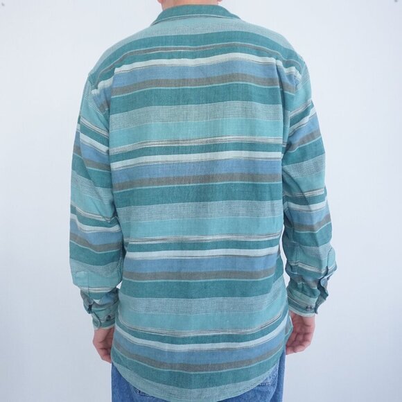 Vintage Picdor Green Blue Stripe Western Cowboy Button Up Shirt Medium - Picture 2 of 12